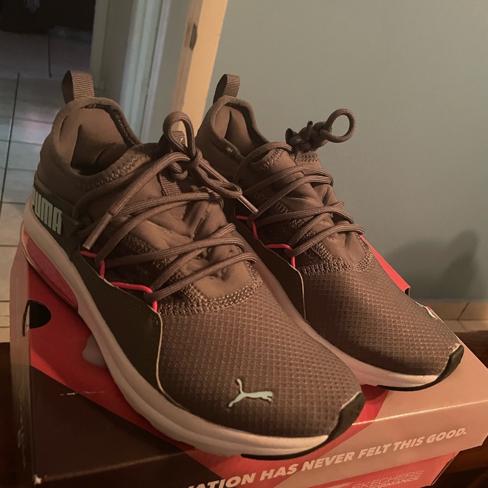 Puma Gray Athletic Shoes with Mesh Upper and Supportive Midsole